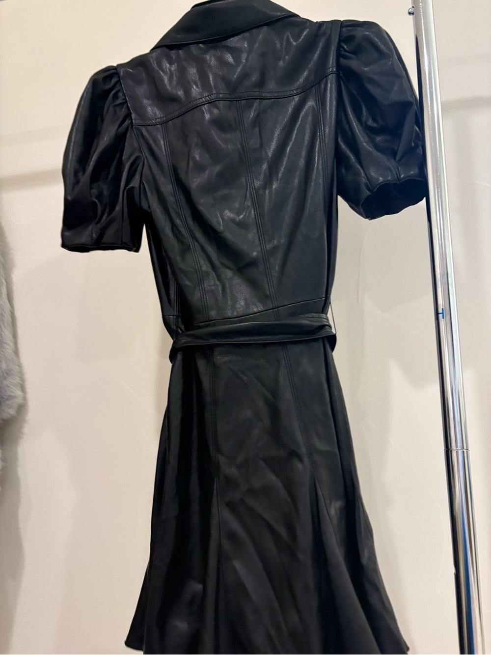 Alice + Olivia Black Faux Leather Puff-Sleeve Mini Dress - Picture 3 of 3